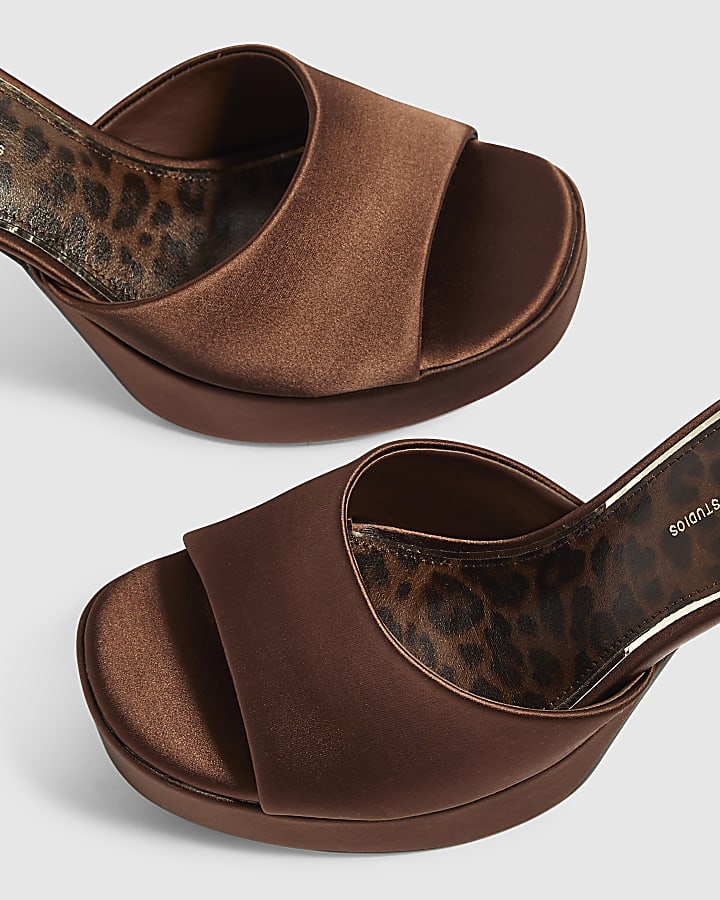Brown Leopard Platform Mule Heeled Sandals