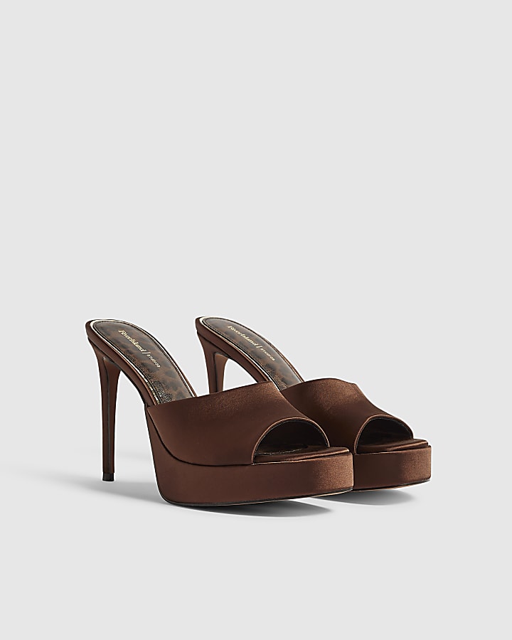Brown Leopard Platform Mule Heeled Sandals