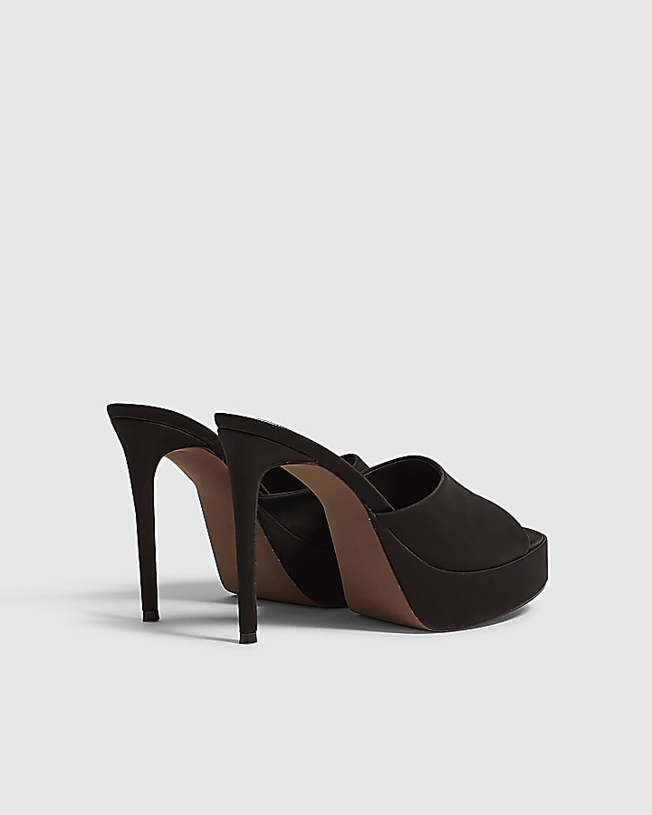Black Platform Mule Heeled Sandals