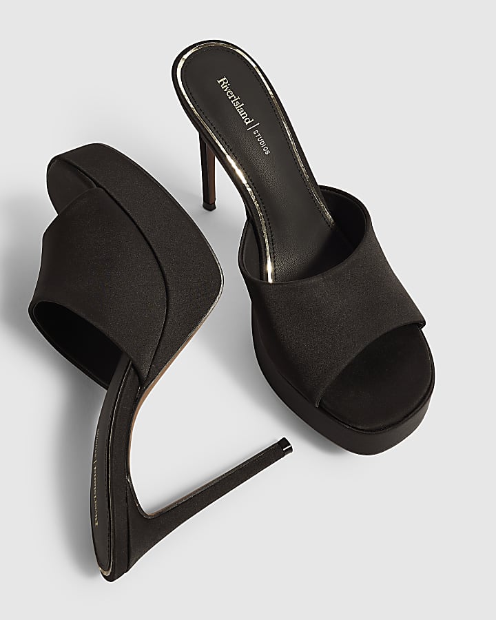 Black Platform Mule Heeled Sandals