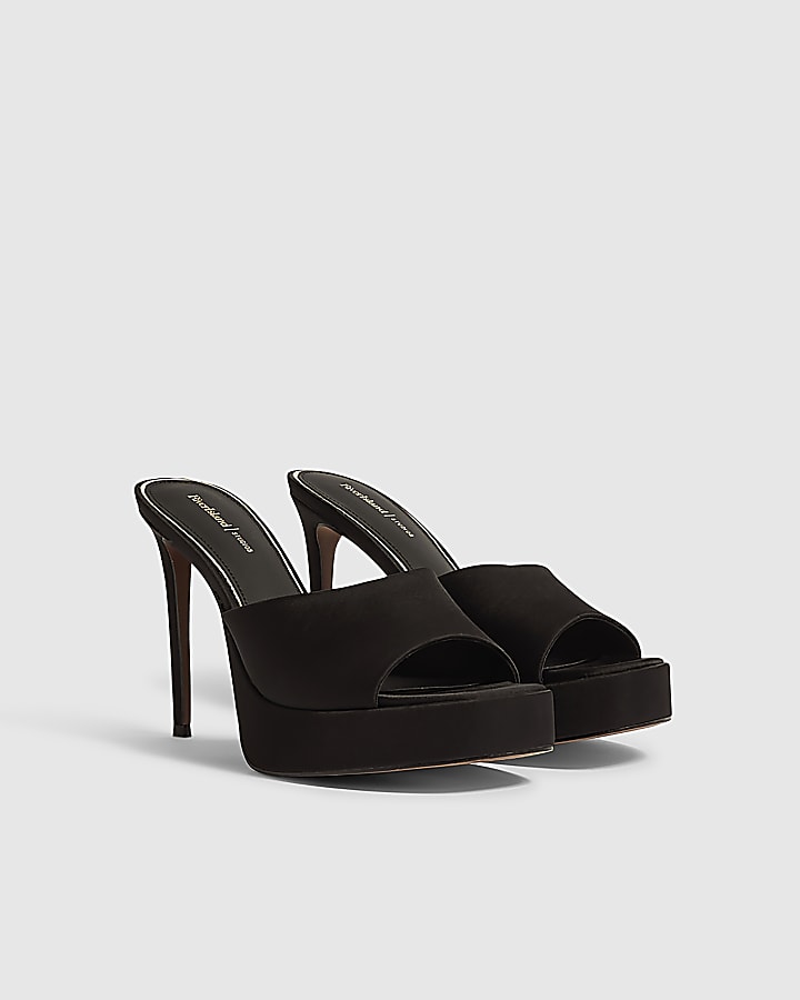Black Platform Mule Heeled Sandals