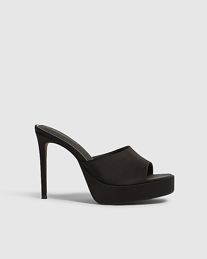 Black Platform Mule Heeled Sandals