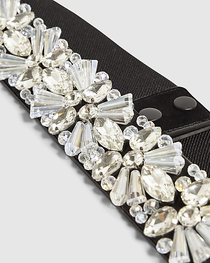 Black 3D Diamante Stretch Belt