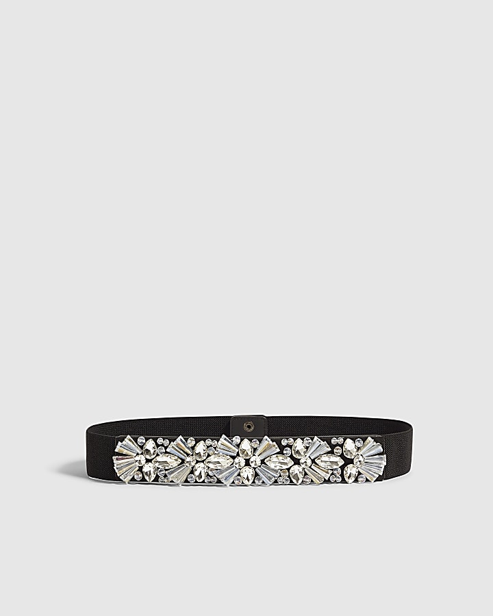 Black 3D Diamante Stretch Belt