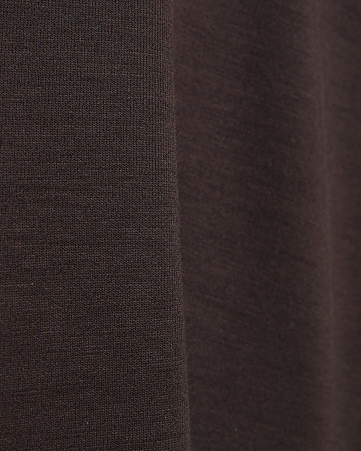 Brown Premium High Neck Ruched Top