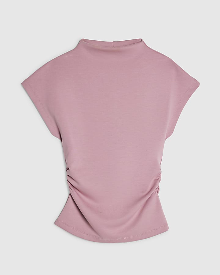 Pink Premium High Neck Ruched Top