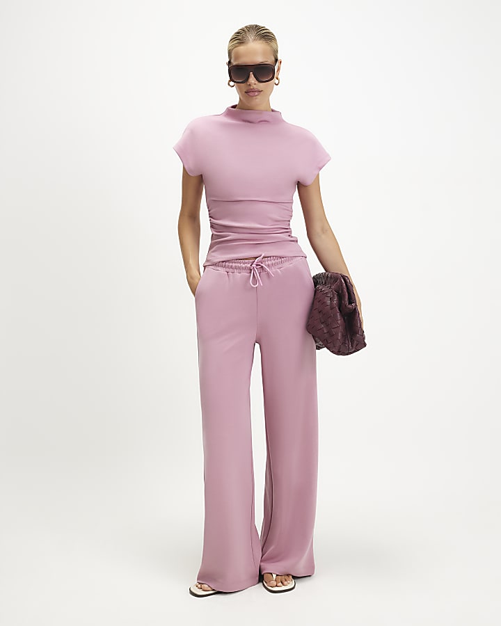 Pink Premium High Neck Ruched Top