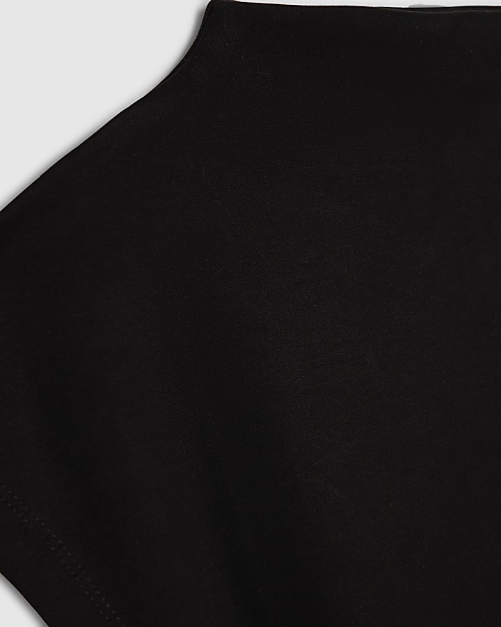 Black Premium High Neck Ruched Midi Dress