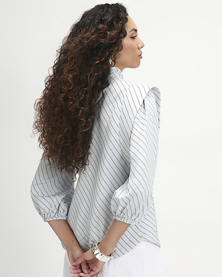 Blue Stripe Neckerchief Long Sleeve Blouse