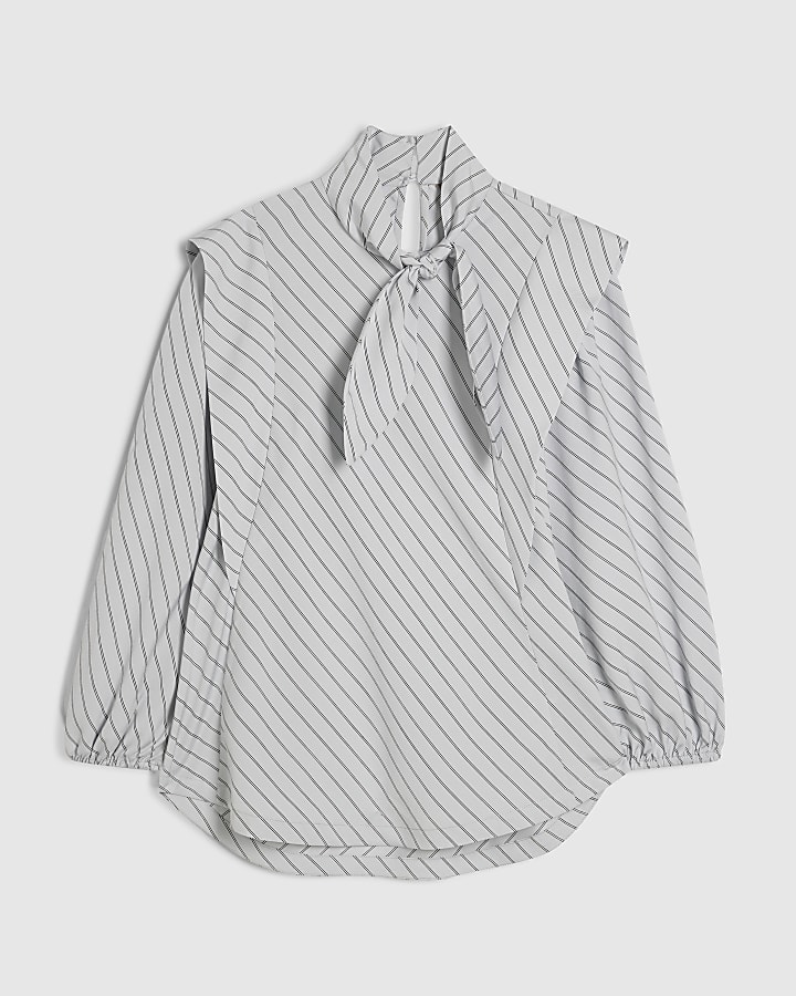 Blue Stripe Neckerchief Long Sleeve Blouse