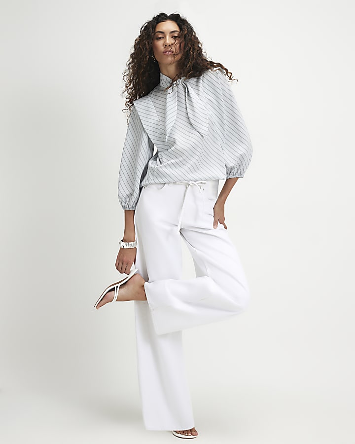 Blue Stripe Neckerchief Long Sleeve Blouse