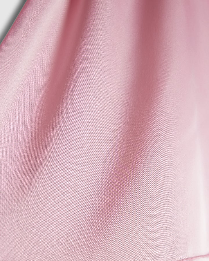 Pink Satin Wrap Front Mini Dress