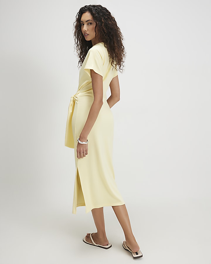 Yellow Premium Tie Side Midi Dress