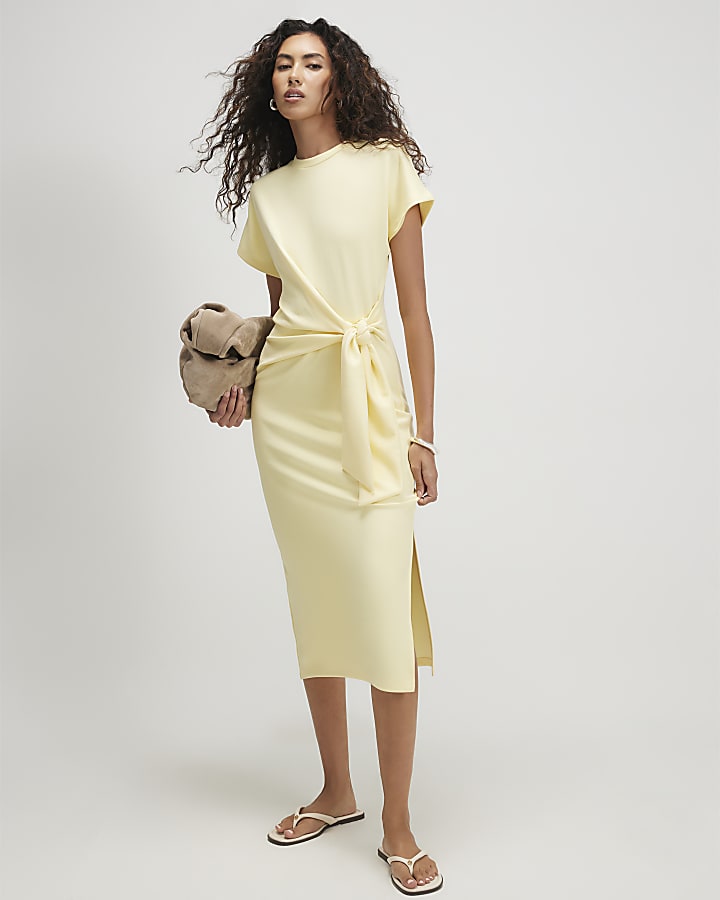 Yellow Premium Tie Side Midi Dress