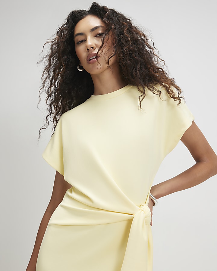 Yellow Premium Tie Side Midi Dress