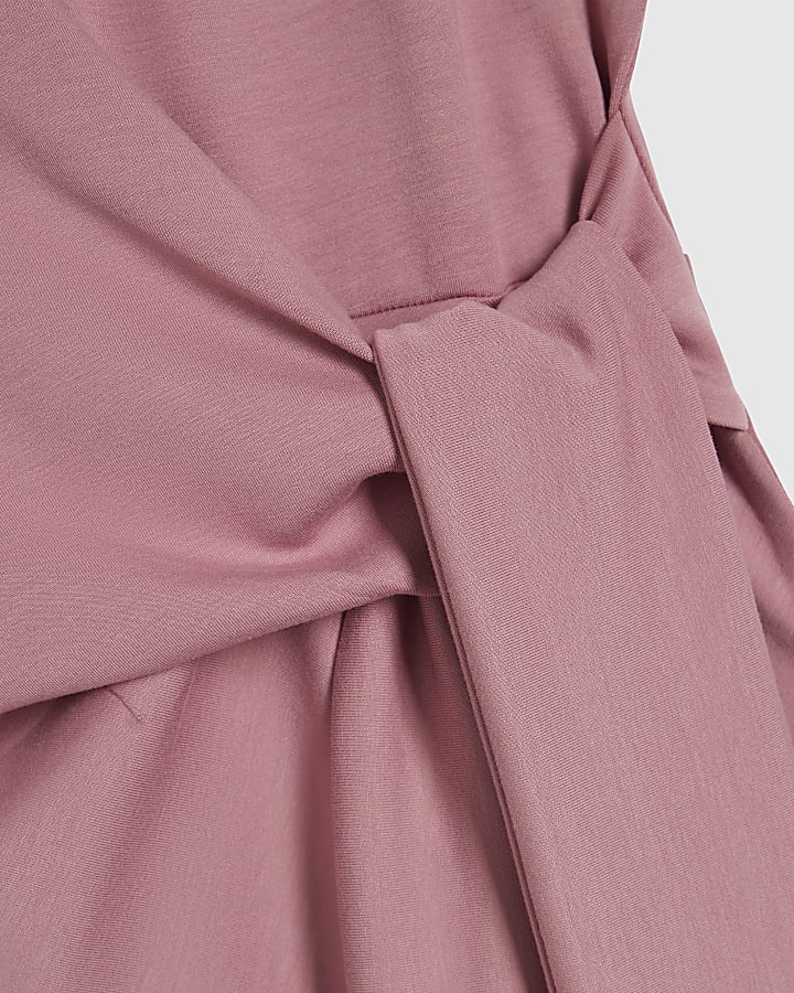 Pink Premium Short Sleeve Tie Side Midi Dress