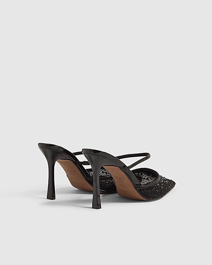 Black Diamante Mule Stiletto Heels