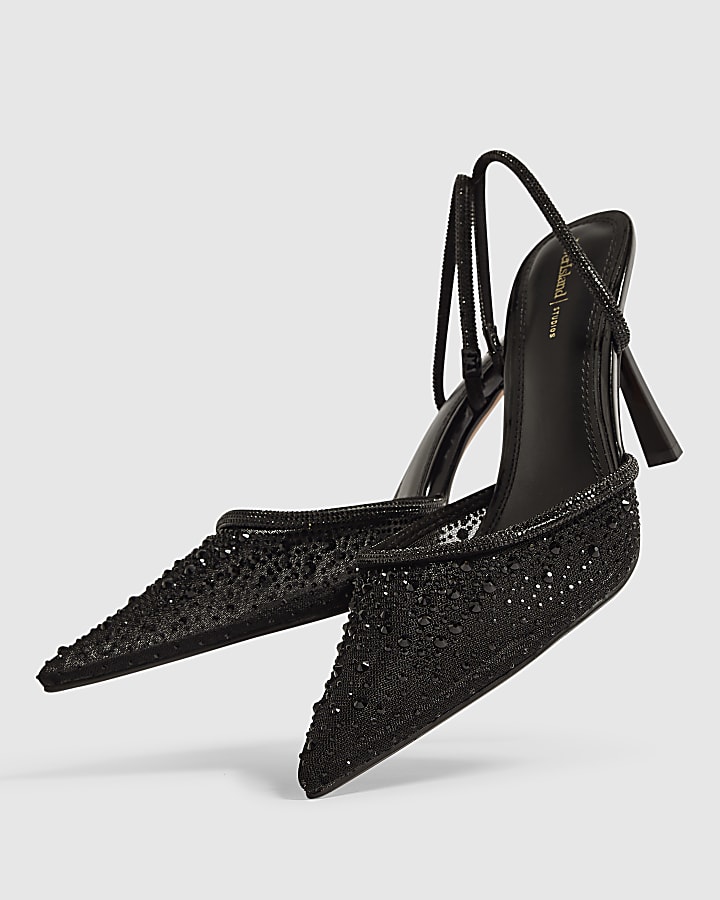 Black Diamante Mule Stiletto Heels