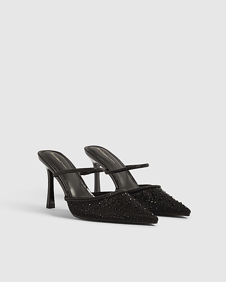Black Diamante Mule Stiletto Heels