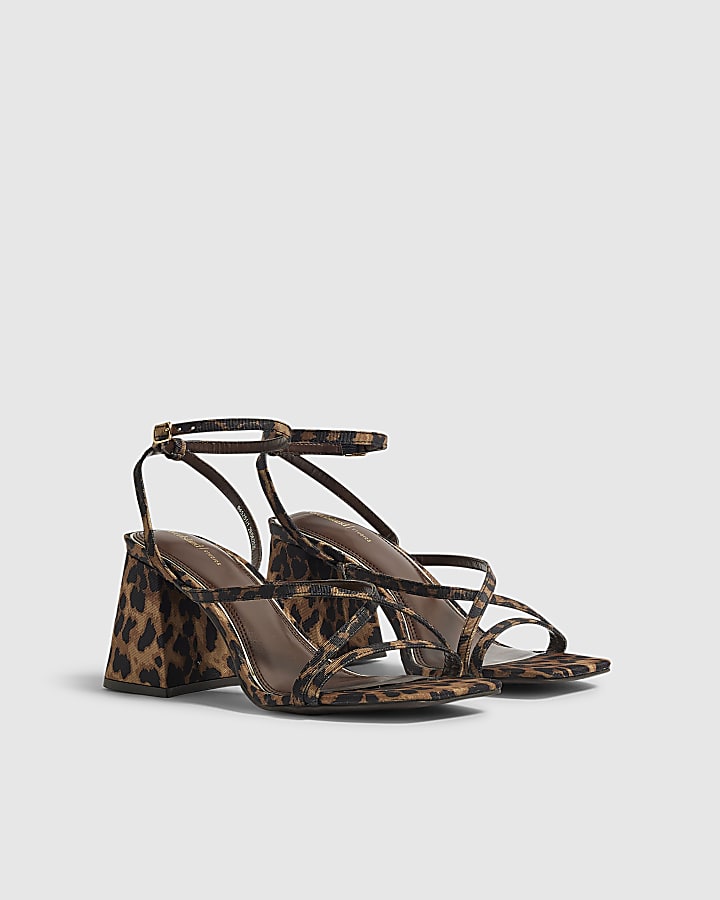 Brown Leopard Block Heel Sandals