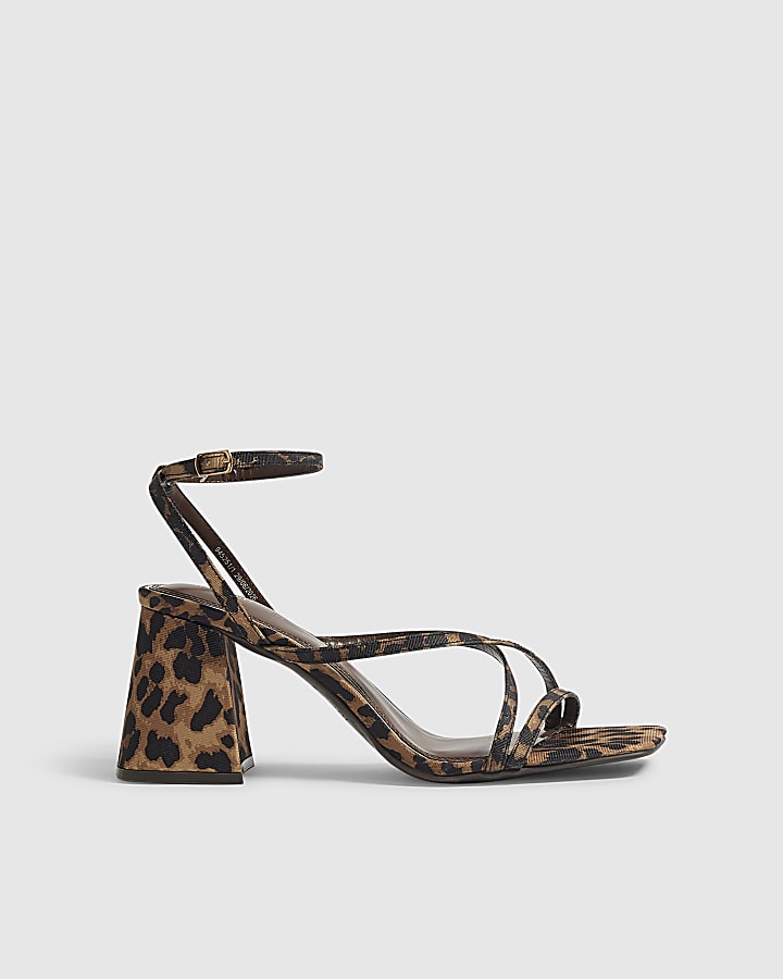 Brown Leopard Block Heel Sandals