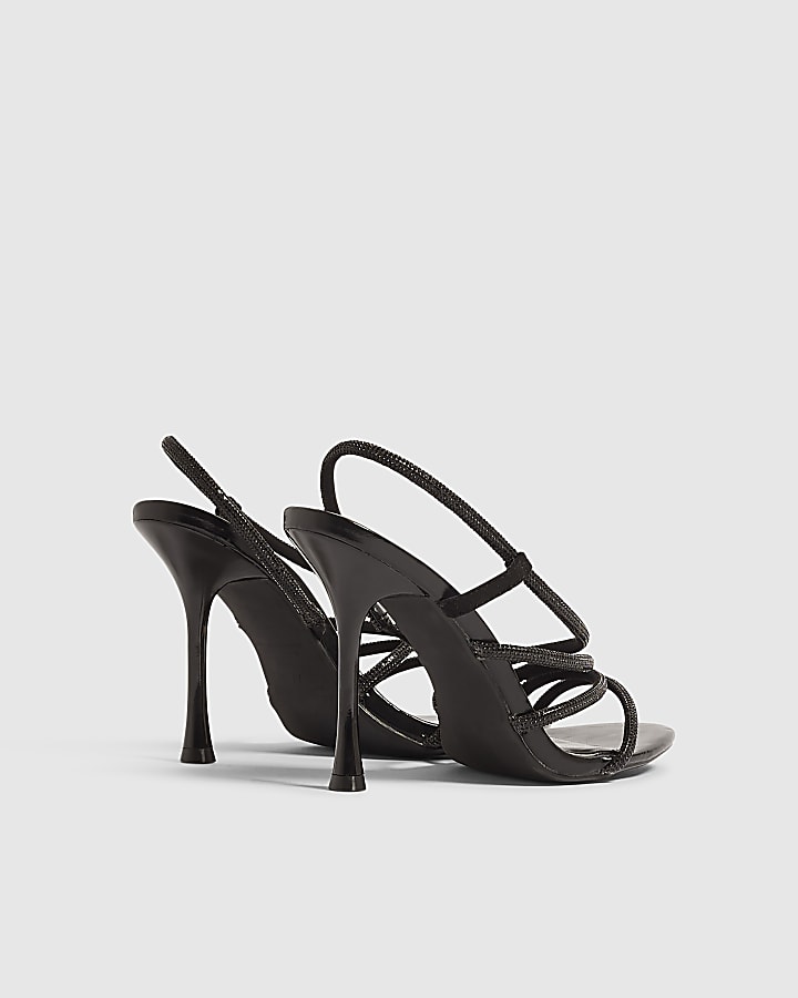 Black Diamante Strap Skinny Heeled Sandals
