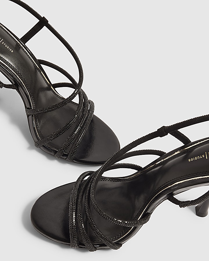 Black Diamante Strap Skinny Heeled Sandals