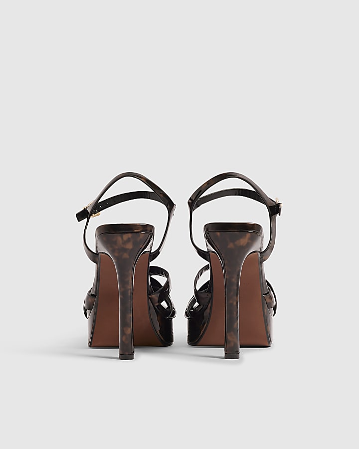 Brown Tortoise Shell Platform Heeled Sandals