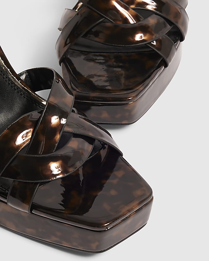 Brown Tortoise Shell Platform Heeled Sandals