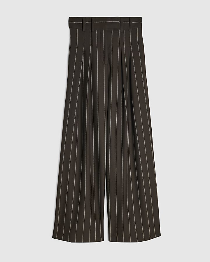 Brown Stripe Wide Leg Trousers