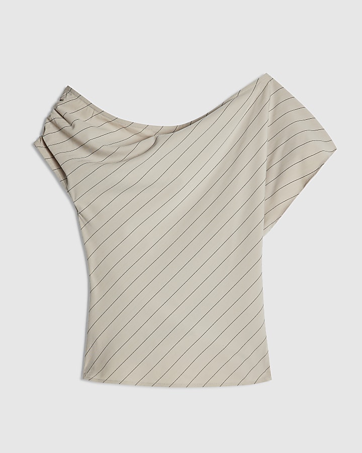Cream Stripe Asymmetric Top