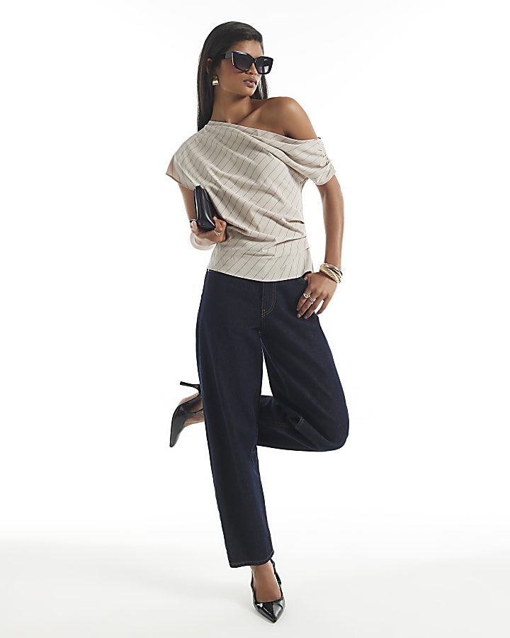 Cream Stripe Asymmetric Top