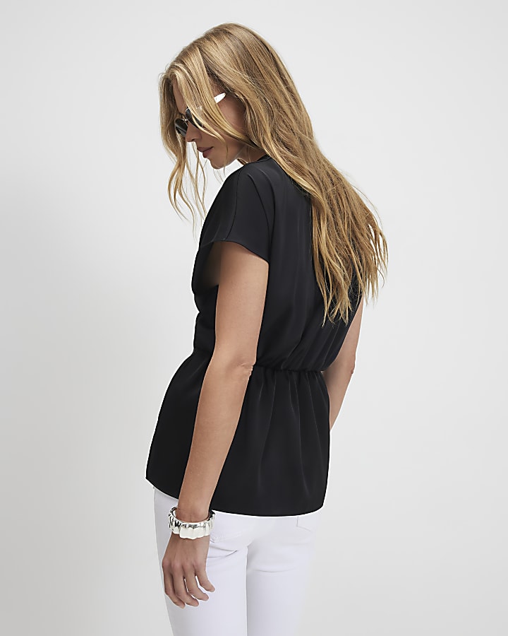 Black Cap Sleeve Knot Front Top