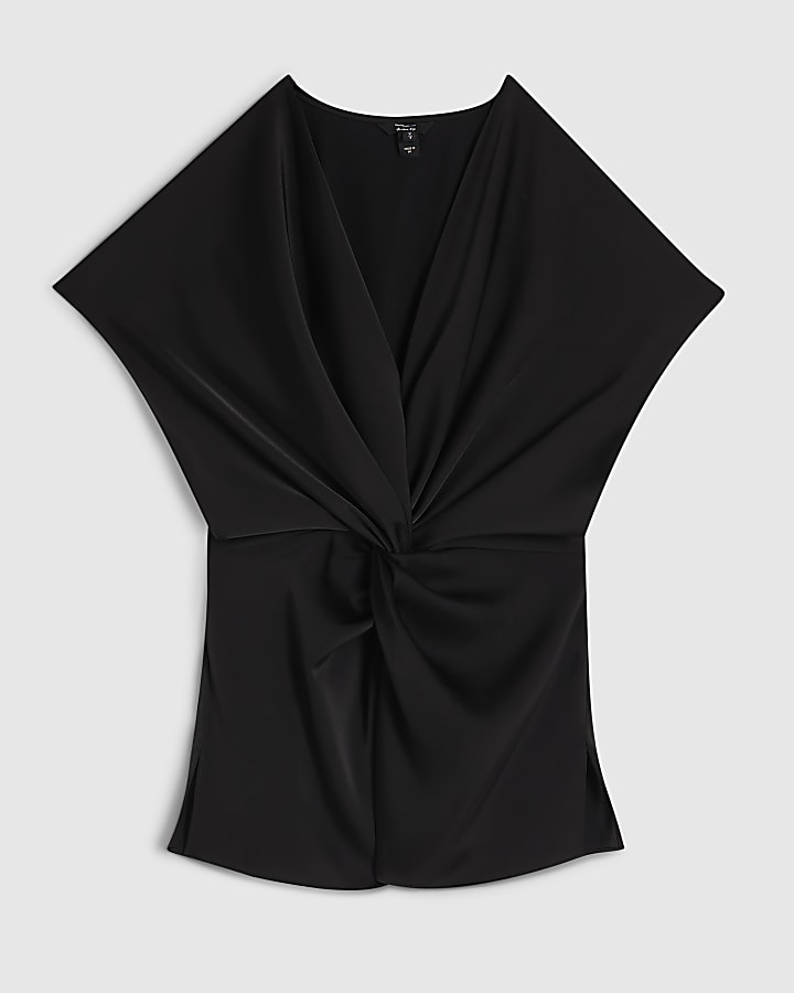 Black Cap Sleeve Knot Front Top