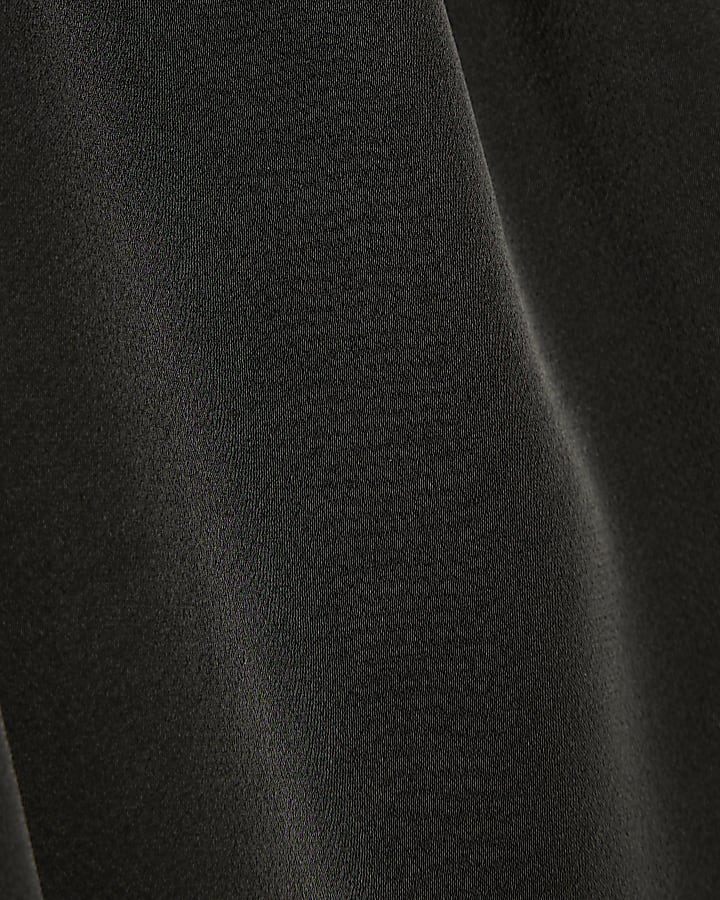Black Satin Pleat Front Blouse