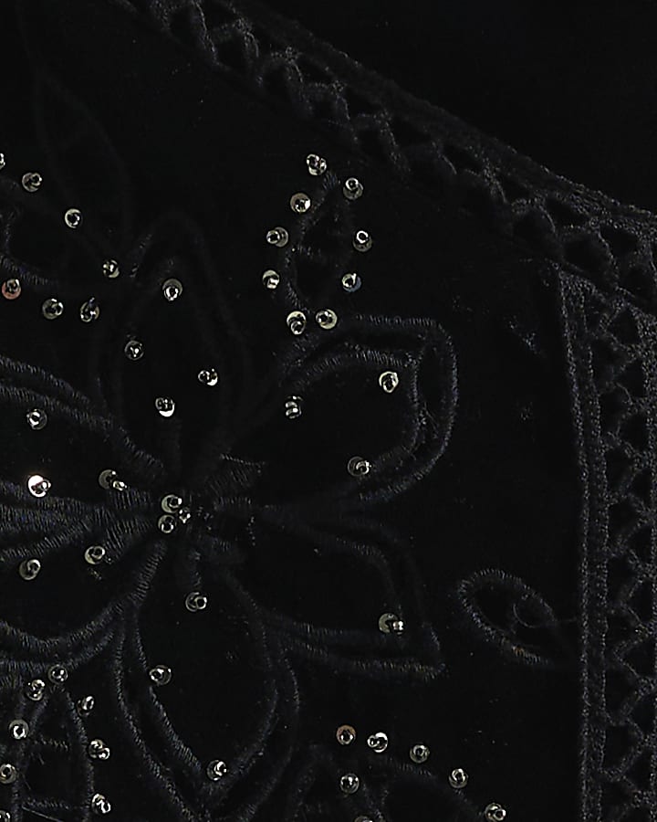 Black Cutwork Velvet Playsuit