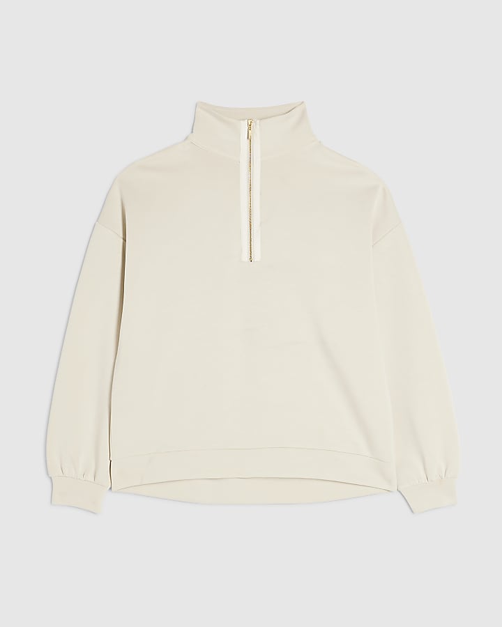 Cream Premium Funnel Neck Sweatshirt