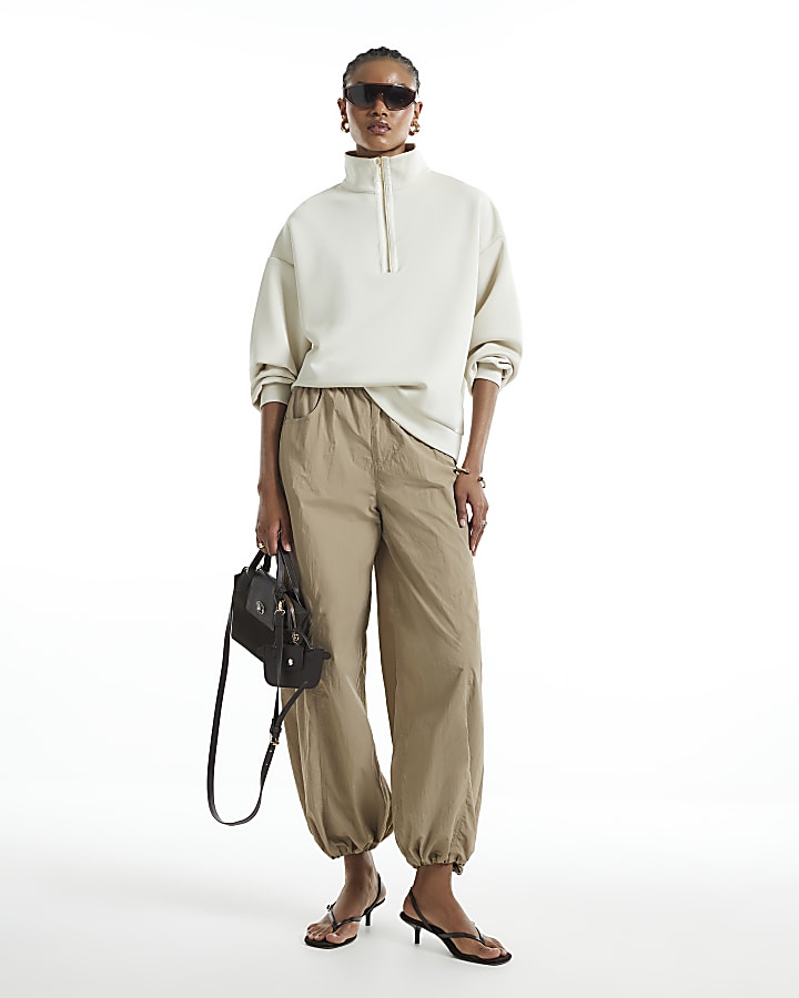 Cream Premium Funnel Neck Sweatshirt