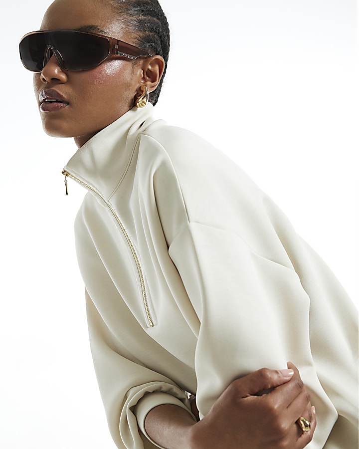 Cream Premium Funnel Neck Sweatshirt