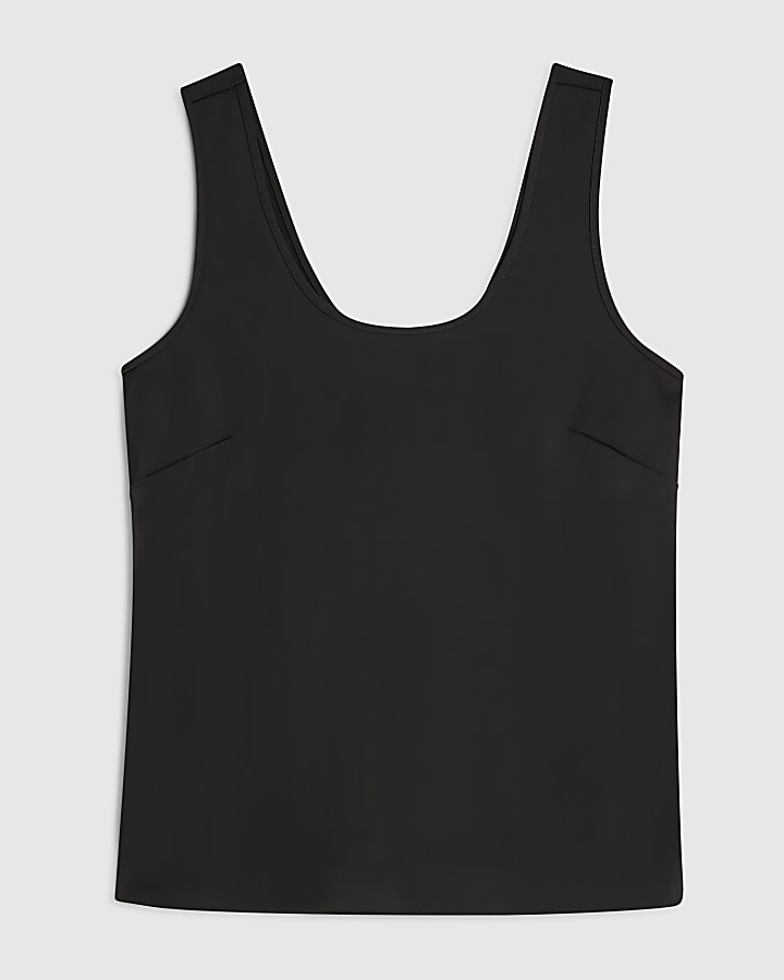 Black Satin Scoop Neck Cami Top