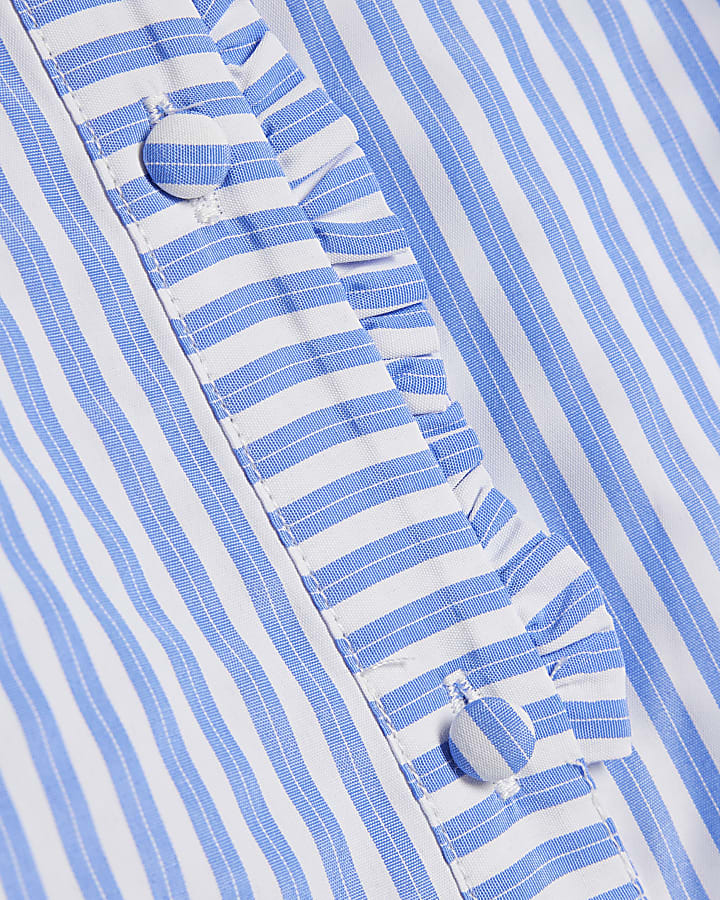 Blue Stripe Half Placket Blouse