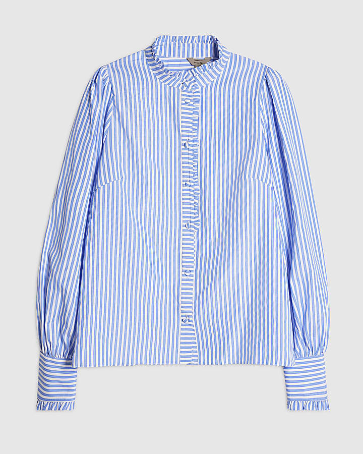 Blue Stripe Half Placket Blouse