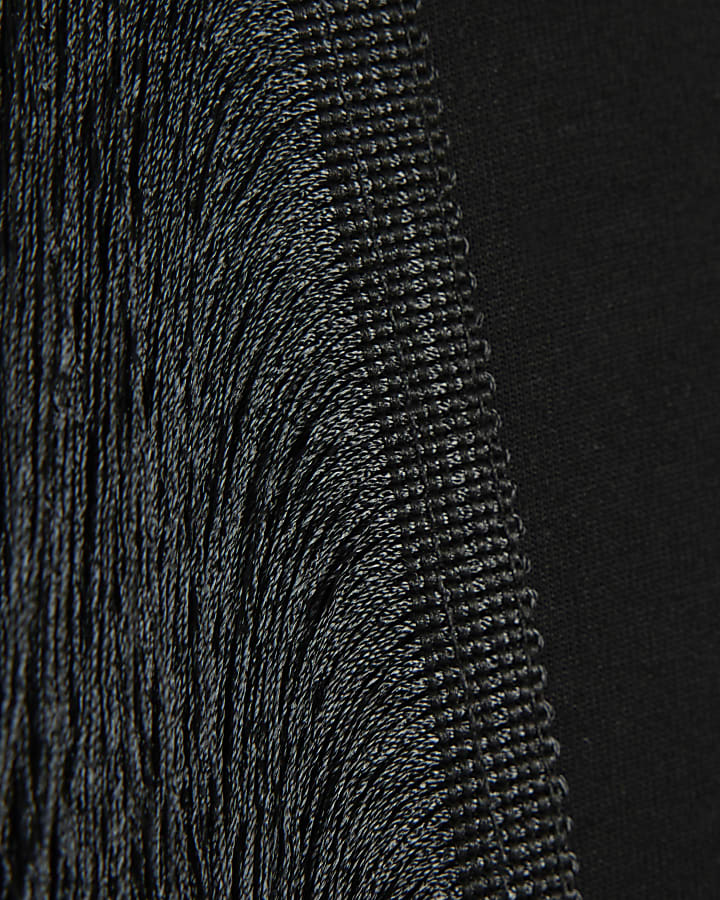 Black Fringe Shoulder T-Shirt