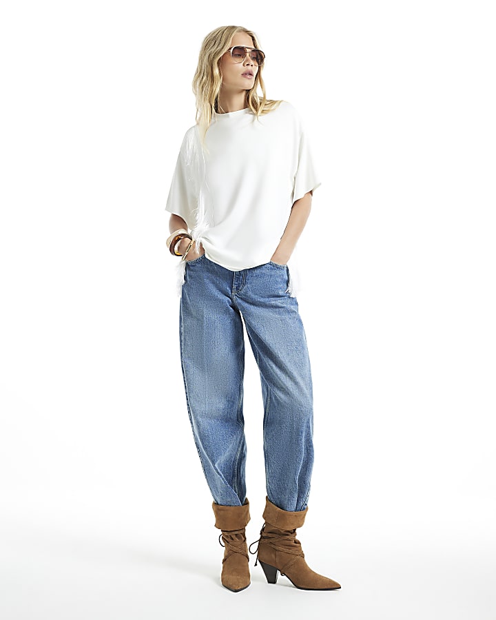 White Fringe Shoulder T-Shirt