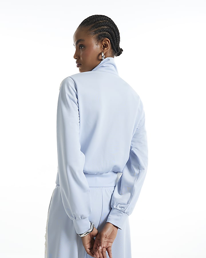Blue Lace Funnel Neck Zip Through Sweatshirt