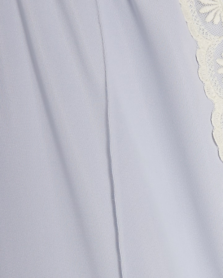 Blue Lace Trim Wide Leg Track Joggers
