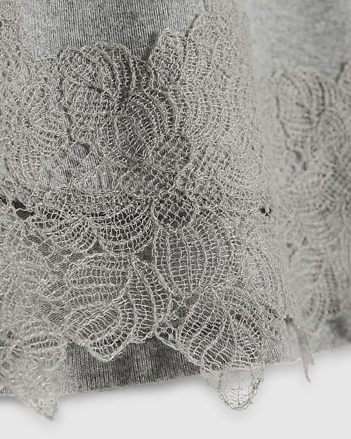 Grey Cosy Lace Hem Tank Top