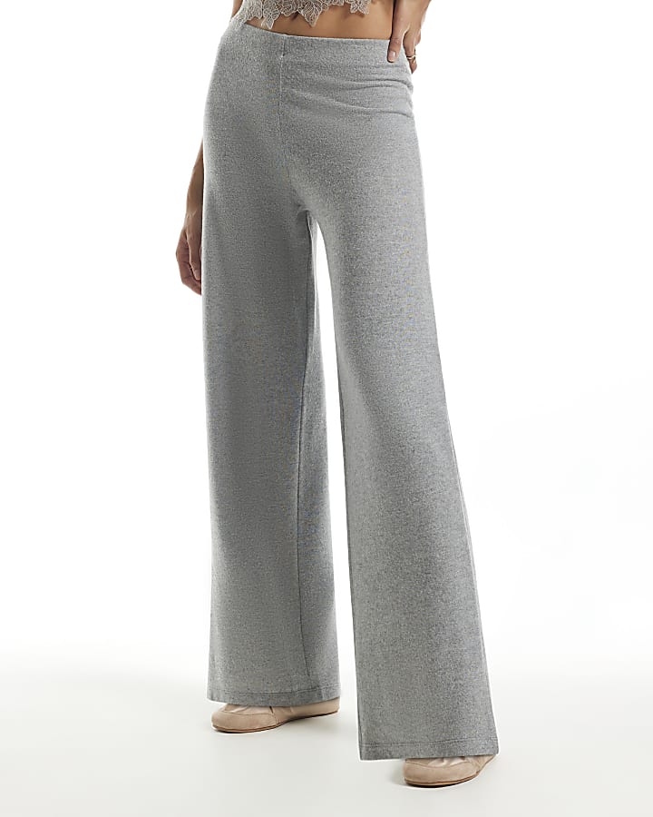 Grey Cosy Wide Leg Trousers