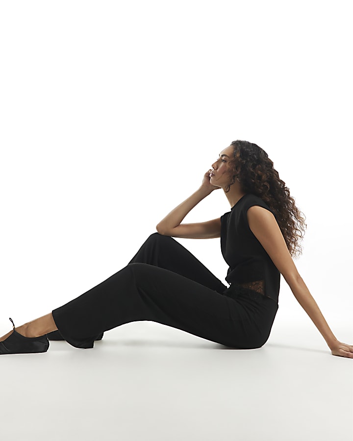 Black Knit Cosy Wide Leg Trousers