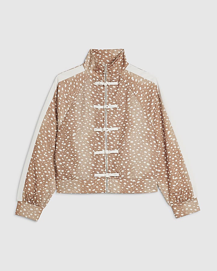 Brown Deer Print Frogging Tracksuit Jacket